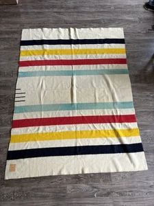 Vintage Hudson’s Bay 3.5 Point Striped Wool Blanket 80x62" Made in England - Picture 1 of 7