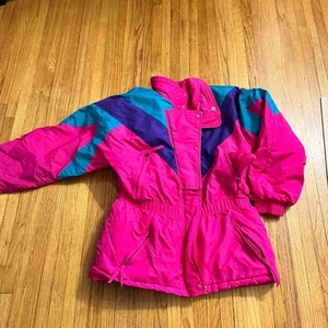 Vintage 90's Ski Jacket Mixed Blues Womens Medium Neon Pink Purple Adult - Picture 1 of 11