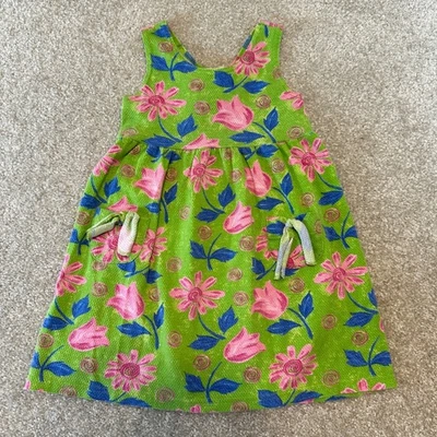 Vtg Girls On The Go Green Floral Dress w Pockets Size 6 Kids Summer Outfit - Image 1 of 4