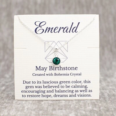 Collar Piedra Natal Mayo, Cristal Bohemio Verde, Cadena Ajustable Plata u Oro Foto 1 de 4