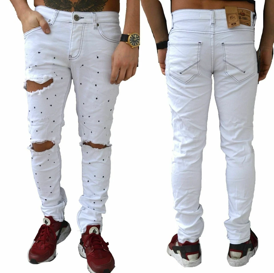 Herren Cargo Jogger Chino Stretch Hose  Sweatpants. WEISS 3223 SKINNY  - Bild 1 von 1