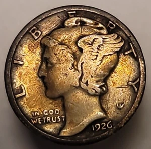 1926 P 90% SILVER TONED MERCURY DIME - Picture 1 of 7