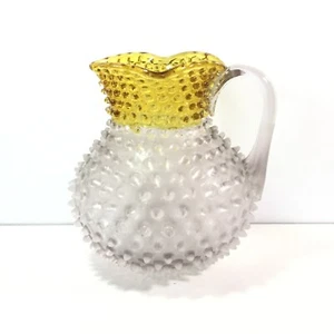 EAPG Frances Ware Dewdrop Hobnail Pitcher Amber Frosted Satin 1886 Antique Glass - Picture 1 of 5