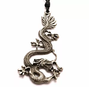 Chinese Asian Dragon Kung Fu Symbol Silver Pewter Necklace Pendant Jewelry - Picture 1 of 2