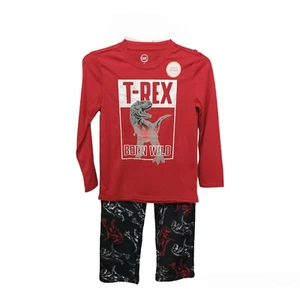 Wonder Nation Dinosaur Pajama Set-8 Boys-T-REX-Jersey-Plush-Red-Gray-Plush - Picture 1 of 4