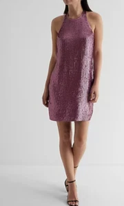 Sequin Halter Neck Open Back Mini Shift Dress Large - Picture 1 of 5