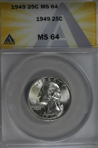 1949  .25   ANACS   MS 64   Washington Quarter, Silver 25 Cents (0.25) - Picture 1 of 2