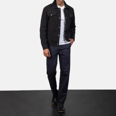 Men black suede trucker jacket, Men suede multi pocket jacket, Jacket for men - Image 1 of 4