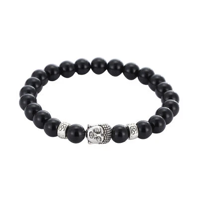 Armband Natursteine Perlen Buddha schwarz - Bild 1 von 3