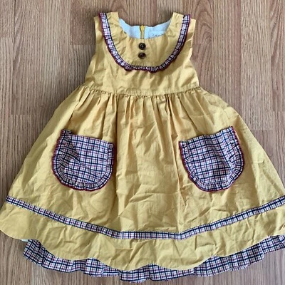 Evie's Closet Girls 5 Boutique Plaid Dress Sleeveless Fall Mustard Lined Holiday - Image 1 of 4