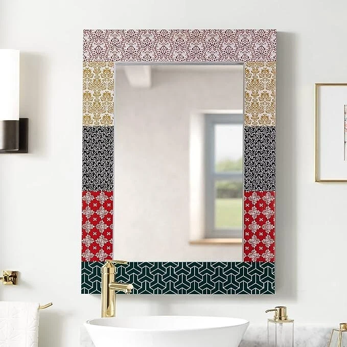 Hand-Painted Boho Wall Mirror Solid Wood Framed Vanity Mirror 24"X32" - Image 1 of 4