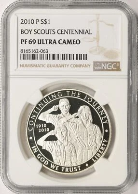 2010-P $1 Boy Scouts Centennial Silver Dollar Commemorative NGC PF69 Ultra Cameo - Image 1 of 2