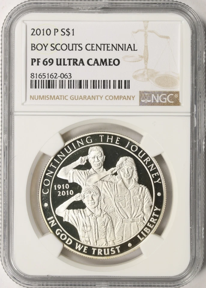 2010-P $1 Boy Scouts Centennial Silver Dollar Commemorative NGC PF69 Ultra Cameo - Image 1 of 2