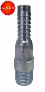 New Lot Of 8 PCS. 1” MNPT X 1” Hose Barb King (KC) Nipple Galvanized Steel - Picture 1 of 4