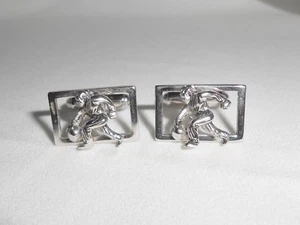 Bowling Bowler Cufflinks Vintage Shields Figural Silvertone Metal - Picture 1 of 5