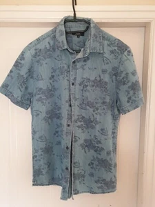 Easy Light Blue Floral Short Sleeve Denim Shirt Uk Men's M (X) - Picture 1 of 3