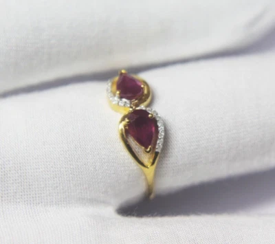 Pear Ruby Engagement Ring 10K Gold Diamond Ruby Proposal Ring Anniversary Gift - Image 1 of 4