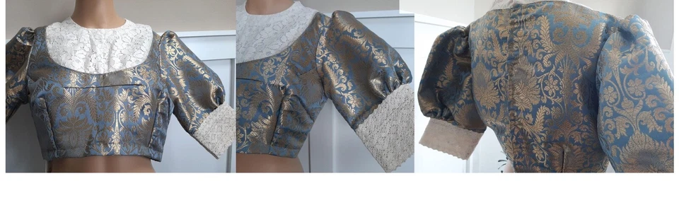 Blusa vintage sari sari sari indio de Bollywood en azul, dorado y encaje Foto 1 de 1