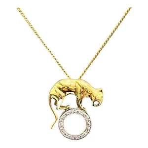18ct 18K Yellow Gold Panther And Diamond Pendant 2.85 Grams. Brand New - Picture 1 of 8