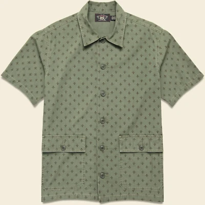RRL Ralph Lauren Thick Faded Olive Green Military Ripstop Cotton Workshirt -M - Image 1 of 4