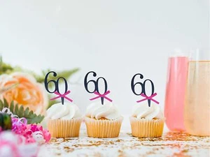 60th Birthday Cupcake Toppers - Picture 1 of 3