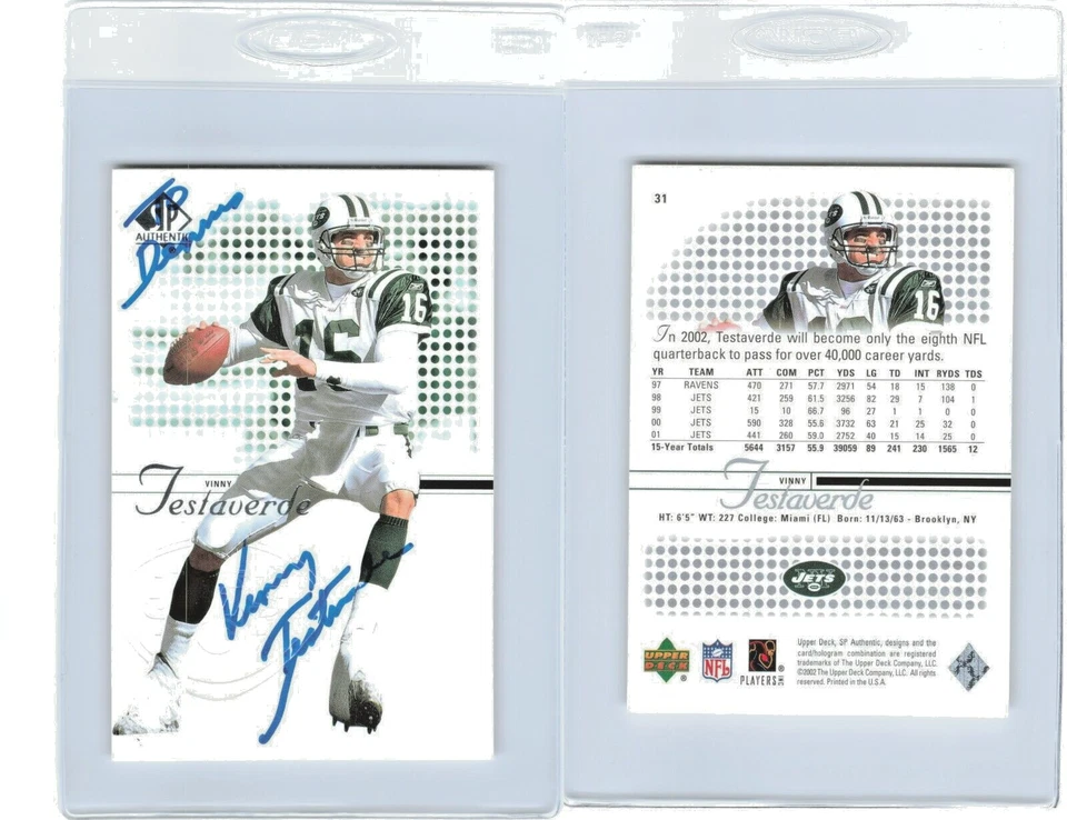 2002 SP Authentics Vinny Testaverde hand signed football card - NO COA - Image 1 of 1