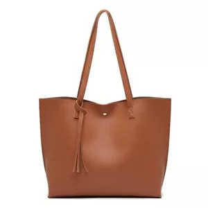 Women's Soft Leather Tote Shoulder Bag Top Handle Tassel Handbag Large Capacity - Picture 1 of 7