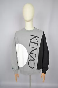 KENZO Color Block Hoodie Dove Grey Logo Sweatshirt Size L P2P 25'5" Designer - Picture 1 of 19