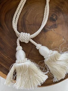 Drapery Fancy Tasseled Braided Cream  Fabric Trim Curtain Tie Backs 2 - Picture 1 of 2