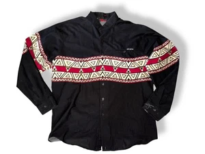MO BETTA Aztec Southwest Western Garth Brooks Button Up Shirt Black/Red sz 17/35 - Picture 1 of 8