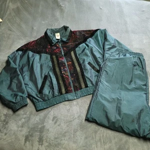 Vtg 80's ON YOUR MARK Green W/Sparkly Velvet Trim Track Jogging Suit XL - Picture 1 of 14