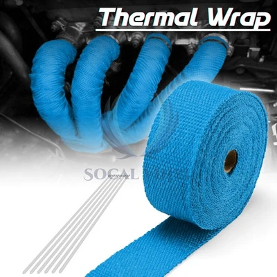 Tubo de escape azul aislamiento térmico envoltura térmica cabezal motocicleta 2" x 50' Foto 1 de 4