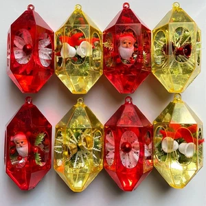 8 Vintage Jewel Brite Plastic Diorama Christmas  Ornaments Santa Flower Bell Lot - Picture 1 of 8