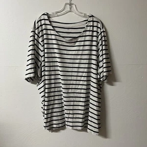 J.JILL Pima Slub Scoop Neck Side Slit Tee Women's Black White Stripe Tee 4X - Picture 1 of 6