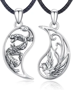 Drache Phönix passende Halskette für Paare Sterlingsilber Yin Yang Anhänger - Bild 1 von 6