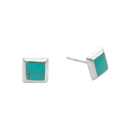 Silverly Stud Earrings Sterling Silver 925 Square Blue Turquoise 7 mm Studs - Image 1 of 3