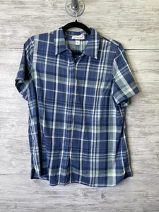 Camisa Coldwater Creek para mujer mediana azul a cuadros abotonada manga corta algodón top - Imagen 1 de 11