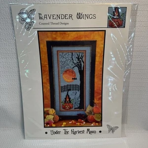 Under The Harvest Moon Cross Stitch Pattern Halloween Design Lavender Wings - Picture 1 of 2