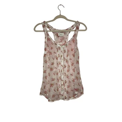 Gilly Hicks Sydney Pink Floral Sheer Button Front Racerback Tank Top Small - Image 1 of 4