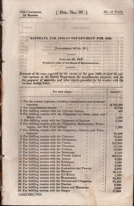 Native Americans / Estimate for Indian Department for 1838 1st Native - Imagen 1 de 1