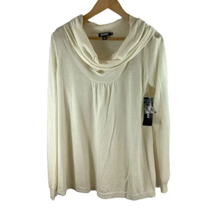 DKNY Pearl Cream Merino Wool Cowl Neck Fine Knit Jumper M - Picture 1 of 6