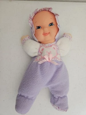 Goldberger Fuzzy Fleece Baby Doll Purple Pink Bear Face Rattles - Image 1 of 4