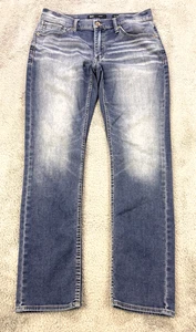 BKE Derek Jeans Men 32x32 Blue Stretch Straight Whiskered Heavy Stitch Denim - Picture 1 of 9