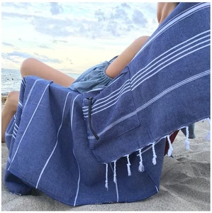 -Sandproof Turkish Cotton Beach Towel Oversized w/Hidden-Pocket 75" Sand Free... - Bild 1 von 7