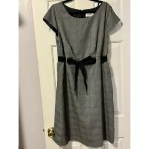 Studio I Gray Plaid Dress with Black Bow Belt Office Wear Size 16 - Picture 1 of 3