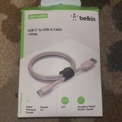 Belkin Boost Charge USB-C to USB-A Cable + Strap - Pink - Image 1 of 2