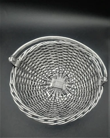 Vintage SILVER WOVEN METAL DECORATIVE STORAGE BASKET  Mid Century Modern Cover