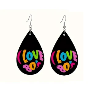 Earrings I love Eighties 80s dangle drop jewelry party retro xmas rock glam pop - Picture 1 of 10