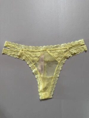 New Victoria's Secret Underwear Medium Yellow Strappy Lace Flower Thong / String - Image 1 of 4