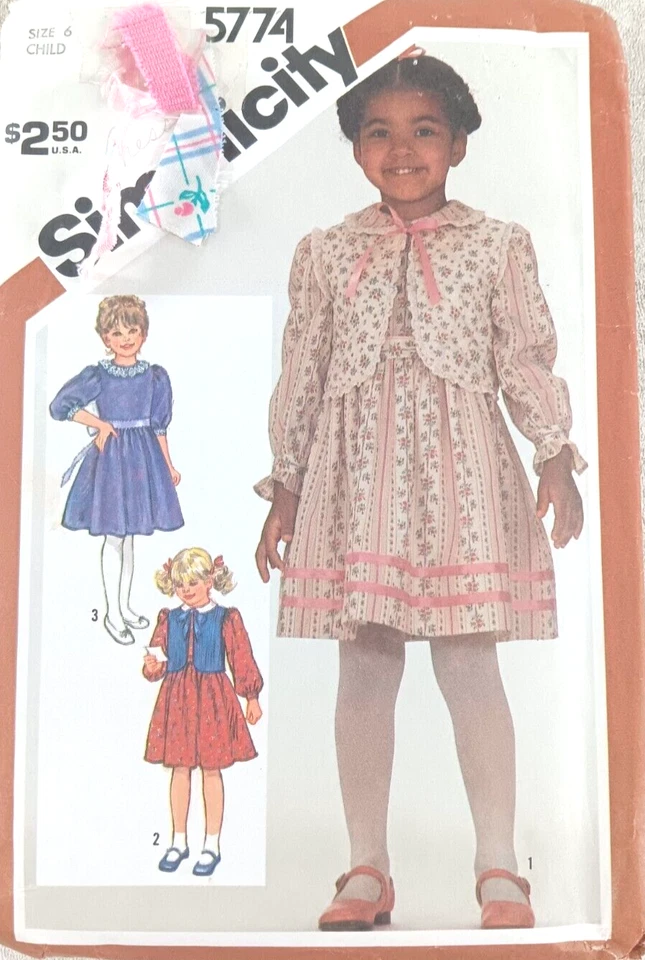 Simplicity 5774 Sewing Pattern Girls 1980's Dress Quilted Vest Church - Image 1 of 3